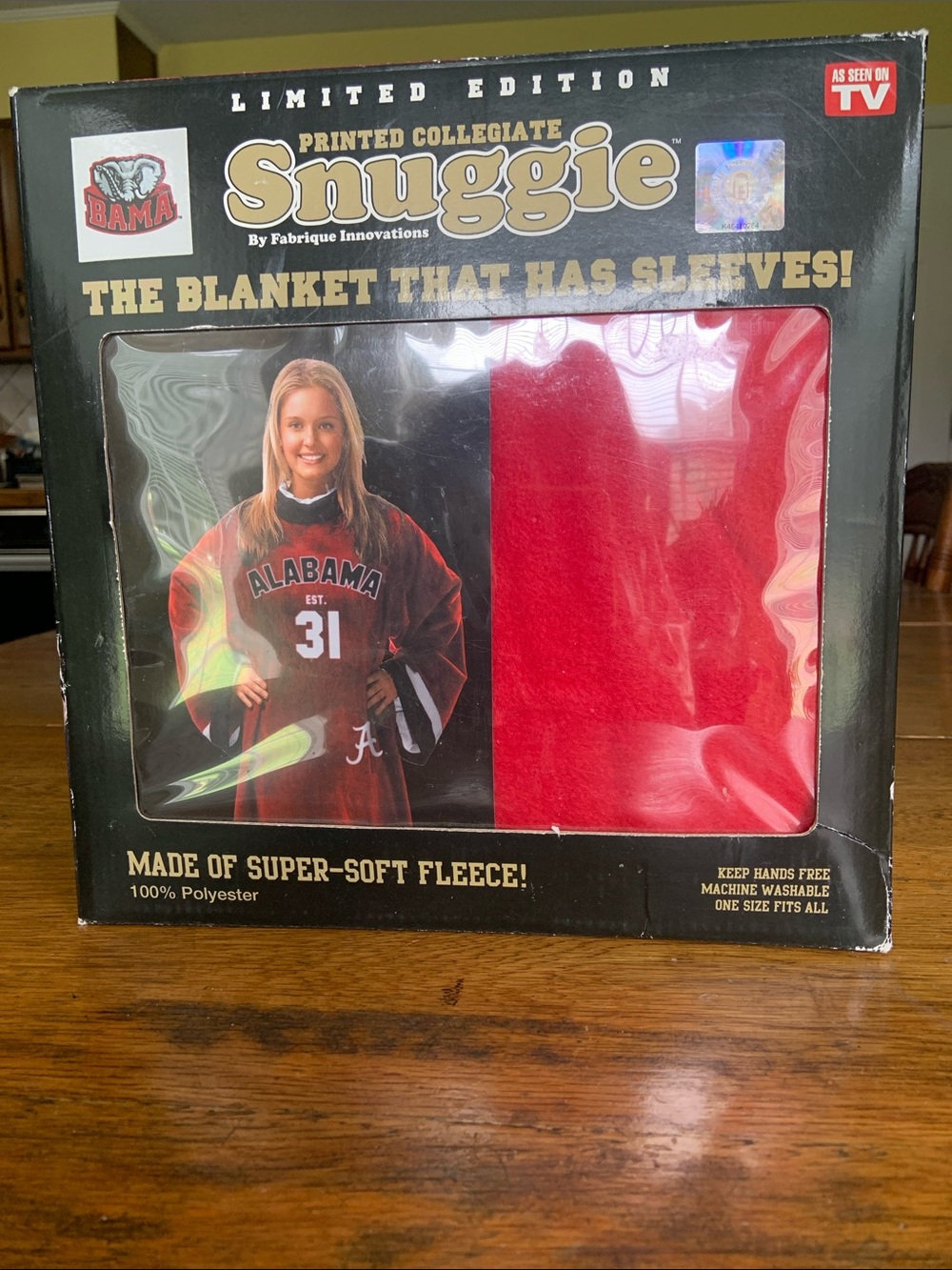 Collegiate Alabama Red Fleece Printed Snuggie Blanket with Sleeves New in Box